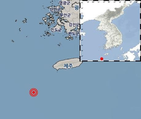 31일 오후 5시 36분쯤 규모 3.8 지진이 발생한 제주 서귀포시 이어도 북동쪽 62㎞ 해역. [기상청 제공]