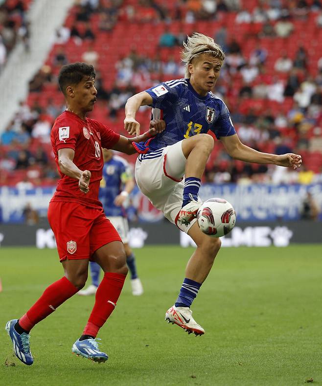 ▲ 일본은 31일 오후 8시 30분(한국시간) 카타르 도하의 알투마마 스타디움에서 열린 아시아축구연맹(AFC) 2023 아시안컵 16강에서 바레인을 제압했다. 오는 3일 만날 8강전 상대는 이란과 시리아 승리 팀이다 ⓒ연합뉴스/AP