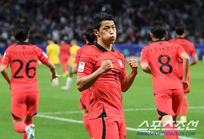 2일(현지시간) 카타르 알와크라 알자누브 스타디움에서 열린 2023 아시아축구연맹(AFC) 카타르 아시안컵 8강전 대한민국과 호주의 경기. 황희찬이 페널티킥을 성공한 뒤 세리머니를 펼치고 있다. 알와크라(카타르)=박재만 기자pjm@sportschosun.com/2023.02.02/