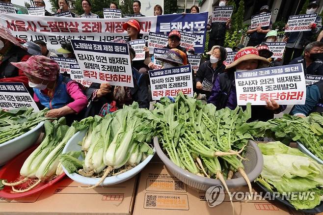 노점 말살 조례 제정 저지 투쟁 기자회견 [연합뉴스 자료 사진]