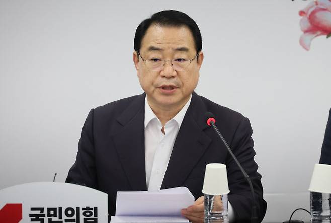 정영환 국민의힘 공천관리위원장이 6일 서울 여의도 당사에서 열린 공천관리위원회 4차 회의에서 발언하고 있다. (사진=연합뉴스)