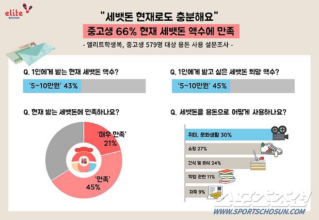 ◇형지엘리트 청소년 세뱃돈 설문조사 그래프. 사진제공=형지엘리트