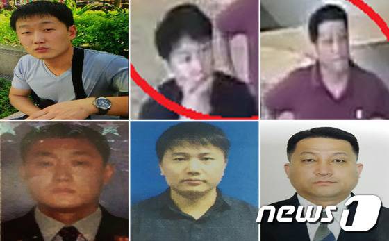 말레이시아 경찰이 배포한 '김정남 살해사건' 용의자 사진이다. 위쪽은 CCTV를 캡처한 것이며, 아래쪽은 여권 사진이다. 왼쪽에서 오른쪽 방향으로 리지우(30), 고려항공 직원 김욱일(37), 북한대사관 2등 서기관 현광성(44)이며, 모두 북한 국적이다. ⓒ AFP=뉴스1 ⓒ News1