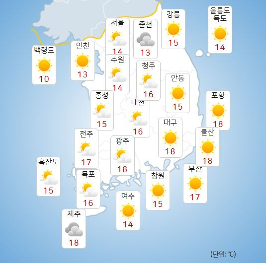 ⓒ기상청: 오늘(13일) 전국날씨