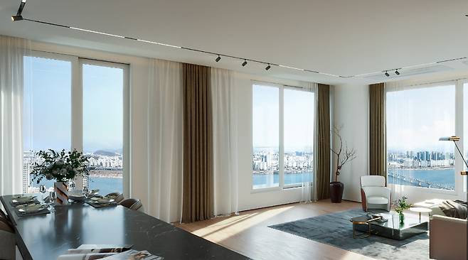 유리난간이 설치된 하이엔드 아파트 ‘브라이튼여의도’ 내부 모습. [브라이튼여의도 공식 홈페이지]