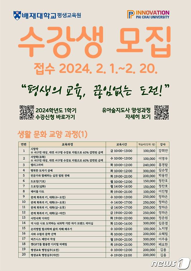 배재대 평생교육원 '2024학년도 1학기 수강생 모집' 포스터. (배재대 제공)/뉴스1