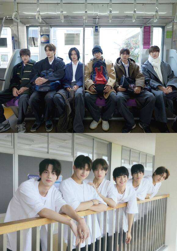 지난해 9월 데뷔한 라이즈와 지난 1월 데뷔한 TWS(위부터)가 독자 장르를 앞세워 음원차트에서 돌풍을 일으키고 있다. /SM엔터, 플레디스