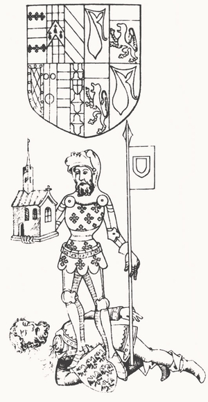 가배스턴을 죽인 잉글랜드 귀족을 묘사한 그림.