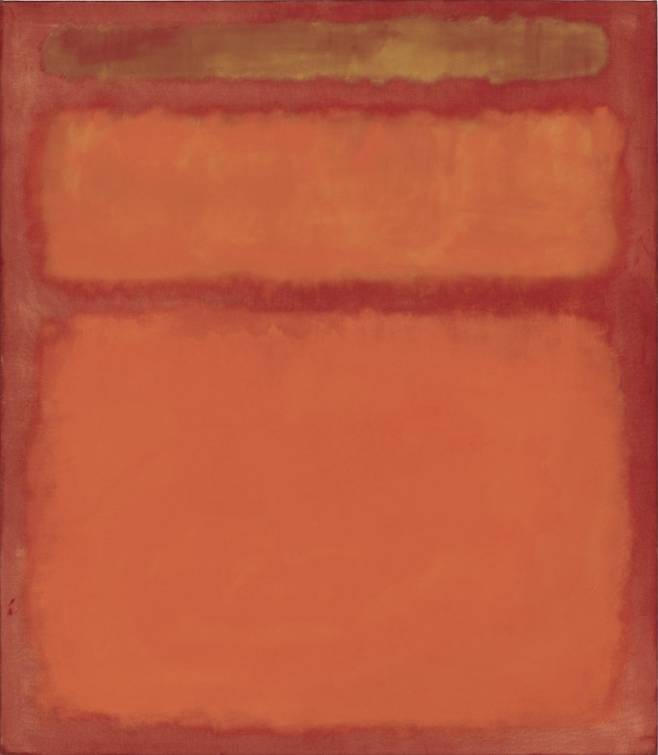 마크 로스코, 주황, 빨강, 노랑, 1961. 로스코의 최고 경매가이자 미국 추상표현주의 작품 중에서 가장 높은 낙찰가를 기록했다. [크리스티]