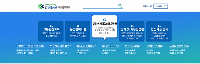 도로교통공단 안전운전 통합민원 홈페이지에서 ‘운전면허증(모바일) 발급’을 선택.(출처=도로교통공단 안전운전 통합민원 홈페이지)