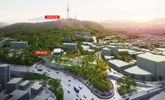 서울 남산 곤돌라 설치 구간 조감도.  ［사진 서울시］
