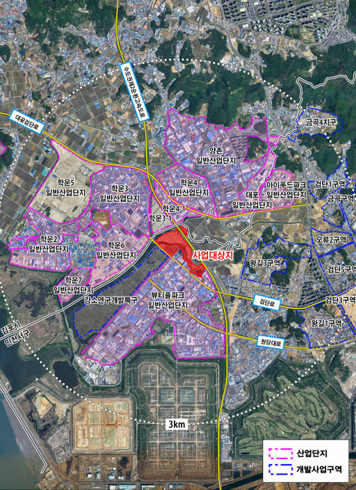 인천 서구 검단·오류 도시개발사업 산업시설용지(공장용지) 위치도. 인천시 제공