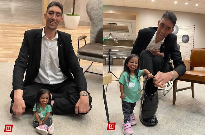 미국 일간 뉴욕포스트 등의 보도에 따르면 극단적 키 차이를 내는 이 둘의 만남은 지난주 미국 캘리포니아에서 함께 아침 식사로 이뤄졌다. [사진=뉴욕포스트 보도 캡처]