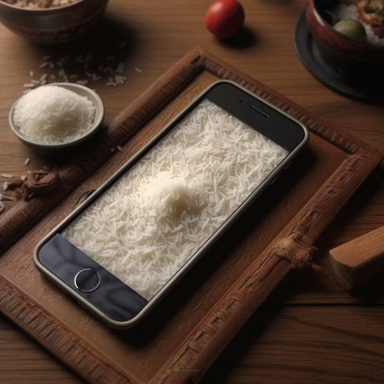 생성형 이미지 플랫폼 미드저니로 만든 이미지. 아이폰과 생쌀을 키워드로 입력했다. [그림=미드저니]