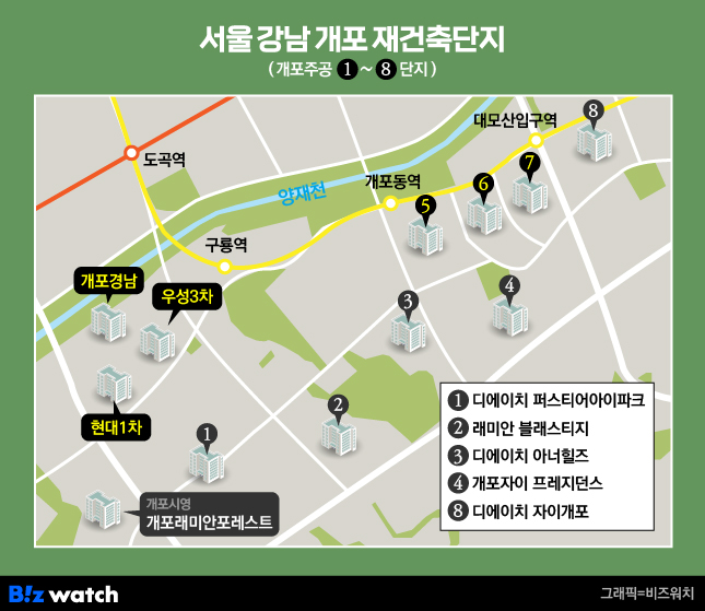 서울 강남구 개포동 일대 재건축단지 /그래픽=비즈워치