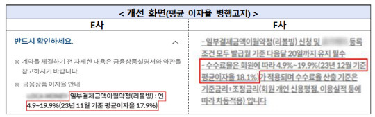 리볼빙 평균 이자율 병행고지한 개선 화면. <금감원 제공>