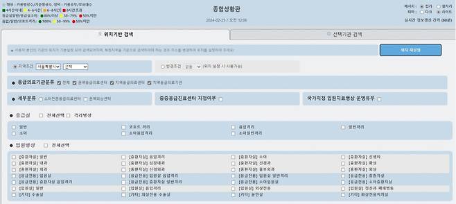 종합상황판의 위치기반 검색 버전. /사진=응급의료포털 e-gen 캡처.