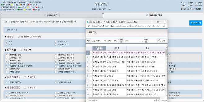 종합상황판의 선택기관 검색 버전. /사진=응급의료포털 e-gen 캡처.