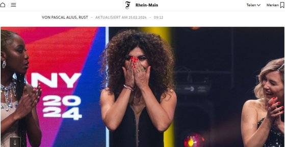 2024 미스 독일에 뽑힌 아파메흐 쇠나우어. 사진 프랑크푸르트 알게마이너 홈페이지 캡처