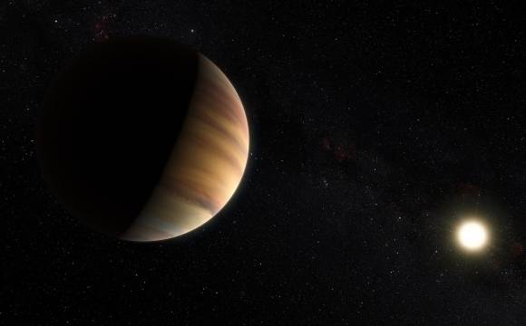 첫 발견된 외계행성 페가수스자리 51-b(왼쪽)의 그래픽 이미지