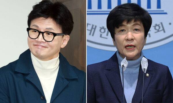 한동훈(왼쪽) 국민의힘 비상대책위원장과 김영주 국회부의장. 연합뉴스