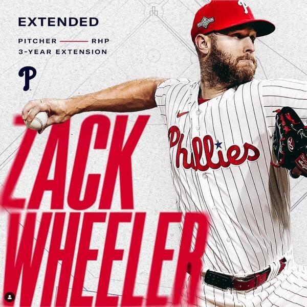 잭 휠러가 5일 필라델피아 필리스와 3년 1억2,600만 달러 연장 계약을 맺었다. 사진┃필라델피아 필리스 SNS