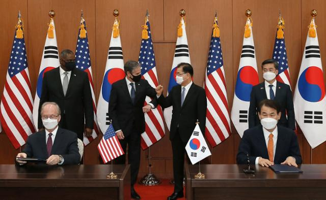 2021년 3월 11차 한미 방위비분담금특별협정(SMA) 가서명 당시 모습. 사진공동취재단