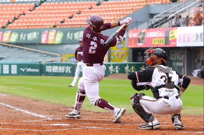 대만 2차 스프링캠프 실전 경기에서 타격을 하고 있는 이주형. 사진=키움 히어로즈