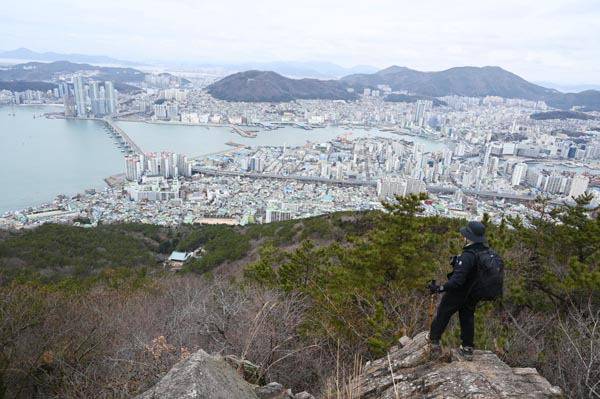 봉래산 정상은 동서남북으로 조망이 시원하게 열린다. 정상석 서쪽 바위 전망대에 선 취재팀 오른쪽 구덕산에서 시계 반대방향으로 승학산  장유봉 불모산 천마산 장군봉 가덕도가 펼쳐지며, 발아래 남항의 송도해수욕장 남항대교 자갈치시장 영도·부산대교와 용두산공원이 보인다.