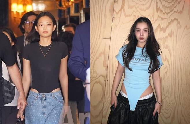 가수 제니(왼쪽)와 이하이도 바디수트를 활용한 여름 패션을 소화했다. [인스타그램 캡처]