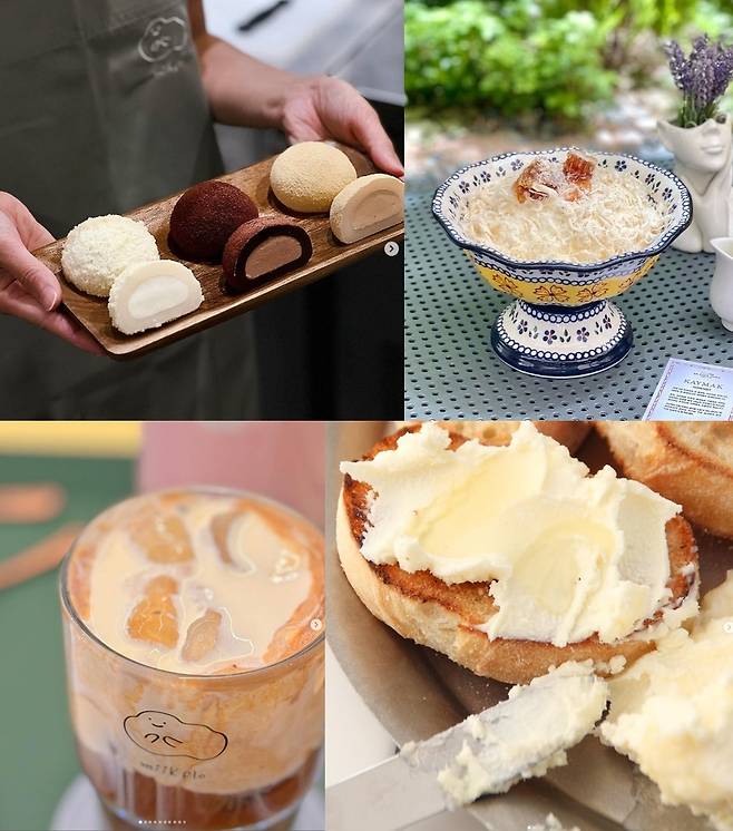 모찌·빙수·베이글·라떼 등 국내에서 카이막은 다양한 디저트 메뉴로 개발되고 있다. [인스타그램 캡처]