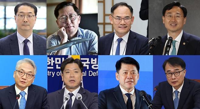 여야가 4·10 총선을 앞두고 외교안보 전문가를 대거 영입했다. 북한 핵·미사일 위협과 불안정한 국제 정세 대응 등이 국가적 과제로 떠오르면서다. 사진 윗쪽은 국민의힘 인사로 영입된 인사들. 왼쪽부터 김건 전 외교부 한반도평화교섭본부장, 유용원 전 조선일보 군사전문기자 겸 논설위원, 임종득 전 국가안보실 2차장과 신범철 전 국방부 차관. 아래쪽은 더불어민주당 인사로 영입된 인사들 왼쪽부터 박선원 전 국정원 1차장, 부승찬 전 국방부 대변인, 김준환 전 국정원 2·3차장. 맨 우측 하단은 조국혁신당 6호 인재 김준형 전 국립외교원장. / 사진=머니투데이DB