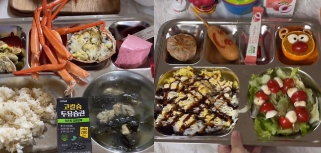 유튜브 채널 '한닭쌤과 삐약이교실'을 운영하는 한 씨가 학생들에게 제공한 식단(사진=인스타그램 '한닭쌤과 삐약이교실' 캡처)