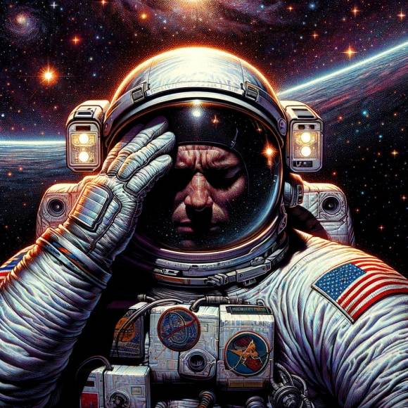 우주 비행 중에는 우주 두통을 비롯한 뇌신경 질환이 쉽게 나타날 수 있는 만큼 이 문제를 해결하지 않고는 장기간 유인 우주 비행은 쉽지 않을 것이라는 지적이 나오고 있다. 이미지 생성 인공지능 DALL·E로 만든 ‘우주 두통’ 이미지.