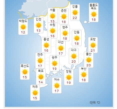 ⓒ기상청: 오늘(15일) 오후 전국날씨