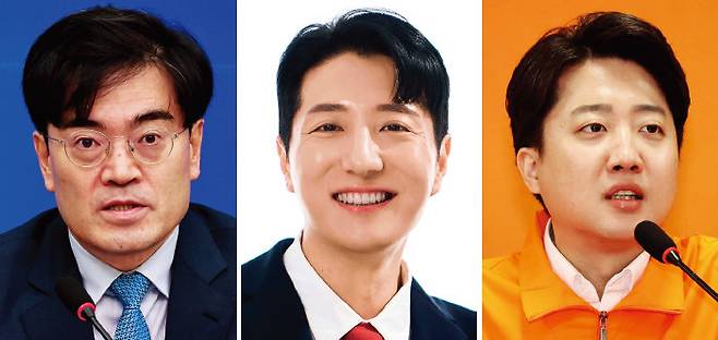 민주당과 국민의힘, 개혁신당이 경기 화성을에 각각 공천한 공영운 전 현대자동차 사장과 한정민 삼성전자 메모리사업부 연구원, 이준석 공동대표(왼쪽부터). [뉴스1, 중앙선거관리위원회, 뉴시스]