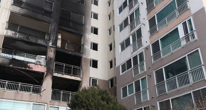 서울 도봉구의 한 아파트 화재현장에서 한 주민이 창문을 통해 화재현장을 바라보고 있다./사진=뉴스1