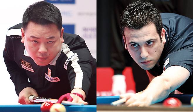 조재호(왼쪽)와 다비드 사파타. 사진제공 | 프로당구협회