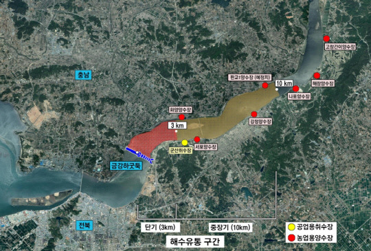 충남도가 윤석열 대통령 '금강 재자연화' 공약에 따라 자체적으로 수립한 '금강하굿둑 해수유통·생태복원 계획도'. 충남도 제공