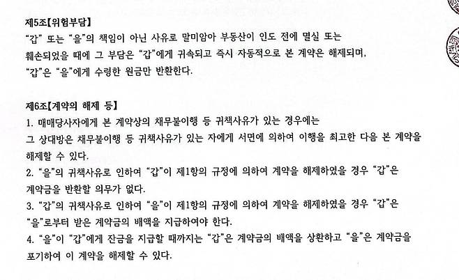 (계약의 해제에 관련된 조항 사례, 제공 : 밸류업이노베이션)