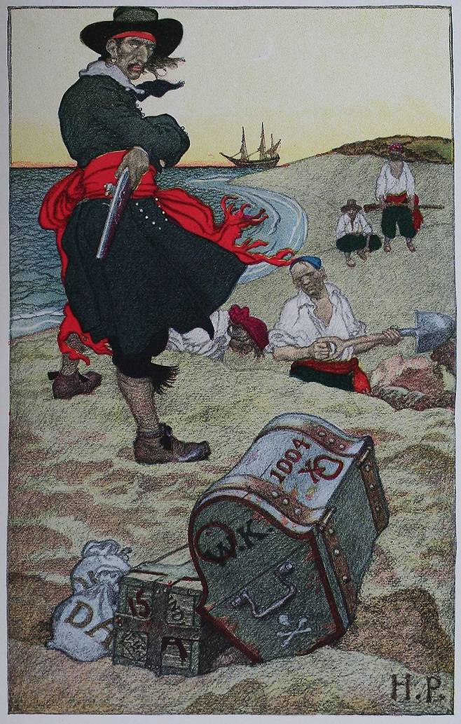 키드가 보물을 묻는 상상화. 후대 화가 하워드 파일의 1921년 그림.