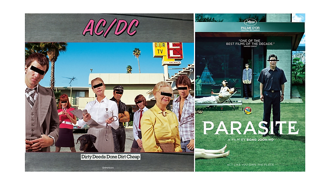 AC/DC 2번째 정규 앨범과 "기생충" 포스터 / 힙노시스, CJENM