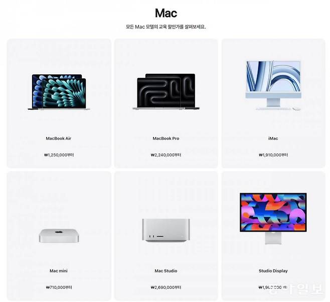 애플 교육 스토어에서 할인 판매 중인 맥 제품 목록 / 출처=애플 홈페이지 캡처