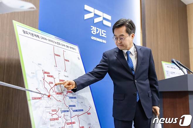 19일 오전 경기도청 브리핑룸에서 김동연 경기도지사가 경기도 철도기본계획을 발표하고 있다.(경기도 제공)