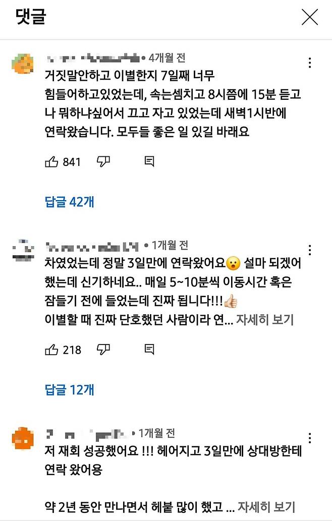 재회 주파수 영상을 보고 후기를 남긴 누리꾼들. 해당 영상에는 1만개 넘는 댓글이 달려 있었다. /사진=유튜브 영상 댓글 캡처