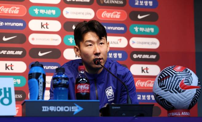 축구대표팀 주장 손흥민이 20일 서울월드컵경기장에서 열린 2026 FIFA 북중미 월드컵 2차 예선 한국-태국전 기자회견에서 발언하고 있다. 사진=연합뉴스