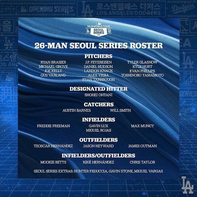 LA 다저스가 20일 MLB 서울시리즈 26인 엔트리를 발표했다. (LA 다저스 SNS 캡처)