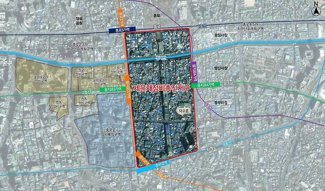 서울 종로구 종로3가동 세운상가 재정비촉진지구 위치도. 서울시 제공