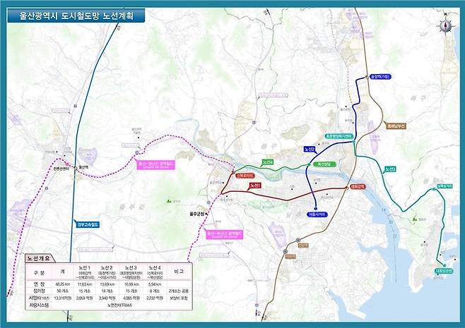 울산도시철도 노선 계획도/ 울산시 제공
