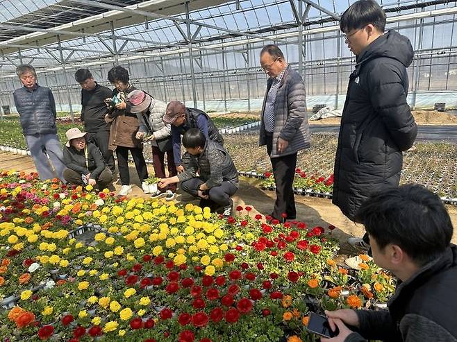 [세종=뉴시스]봄꽃 재배 현장 집합교육 모습.(사진=세종시) 2024.03.20. *재판매 및 DB 금지